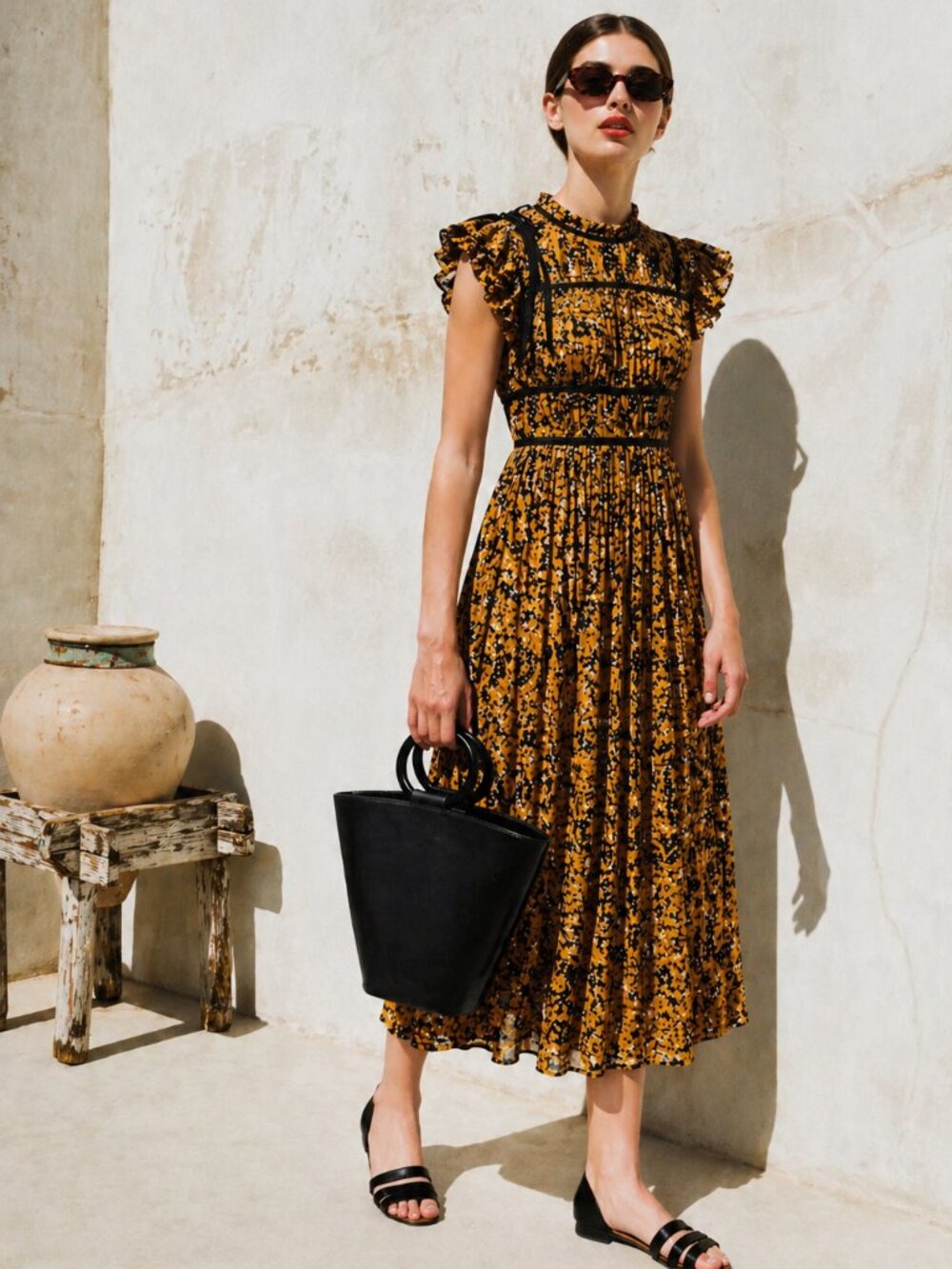 Ulla Johnson Amari Dress Marigold‎ Size 0 NWT Midi Orange Black